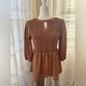 CURE size, small blouse, tan with flowers